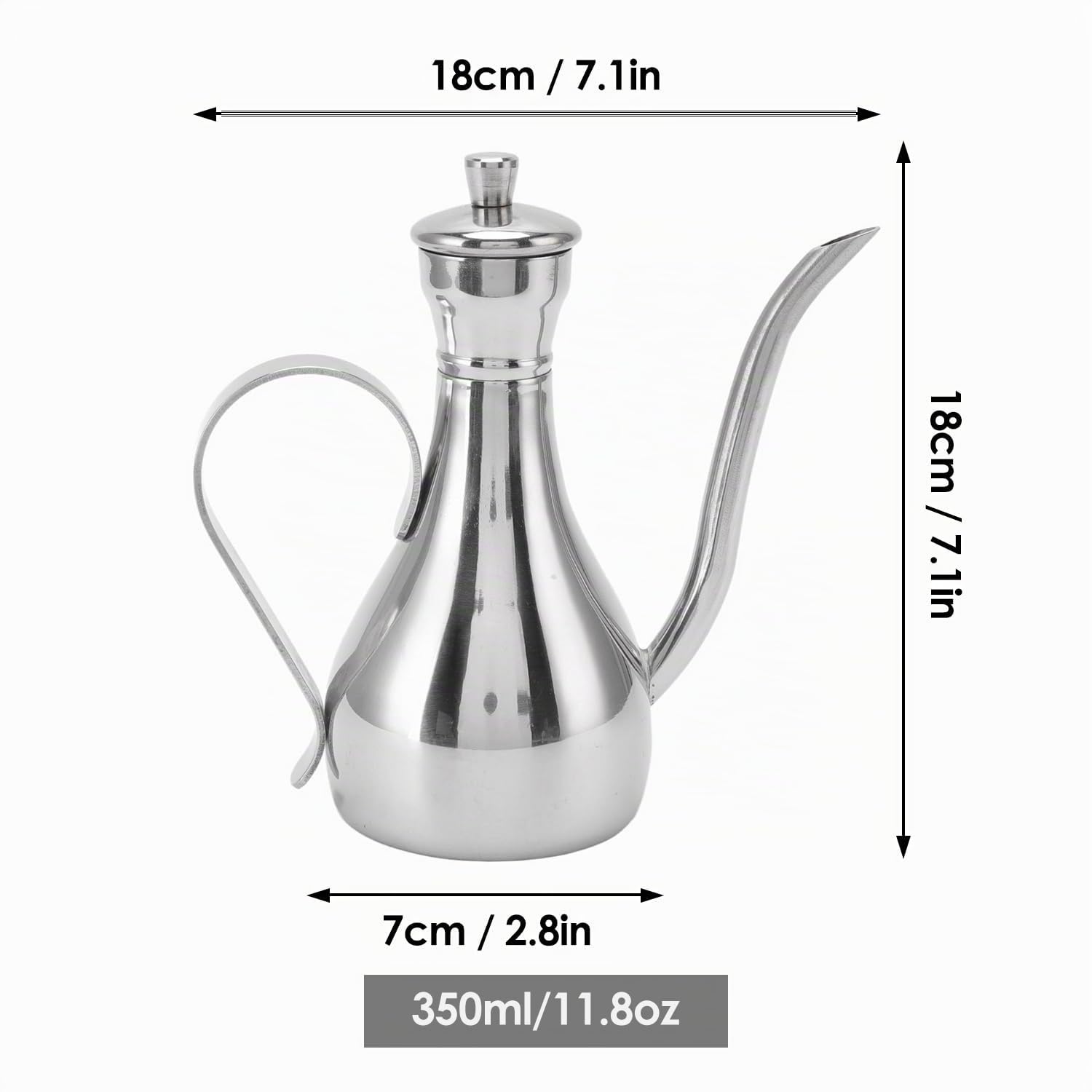 Bottiglia Olio Acciaio Inossidabile, Oliera Antigoccia con Manico Ergonomico 350ml Capacità Ampia Apertura per Condimenti Cucina Domestica Dispenser Salsa Soia Aceto Balsamico