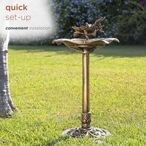 Image of Alpine Corporation 34 inch Tall Pedestal Birdbath Fountain with Bird and Flower