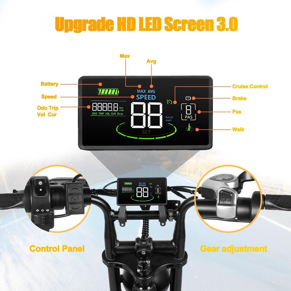 V20 3.0 Electric Bike for Adults 1000W Motor, Ebike 20 Fat Tire 48V 15AH Removable Battery 28MPH  up to 37 Miles, 7 Speed Double Suspension Electric Bicycle for Snow Beach and Mountain