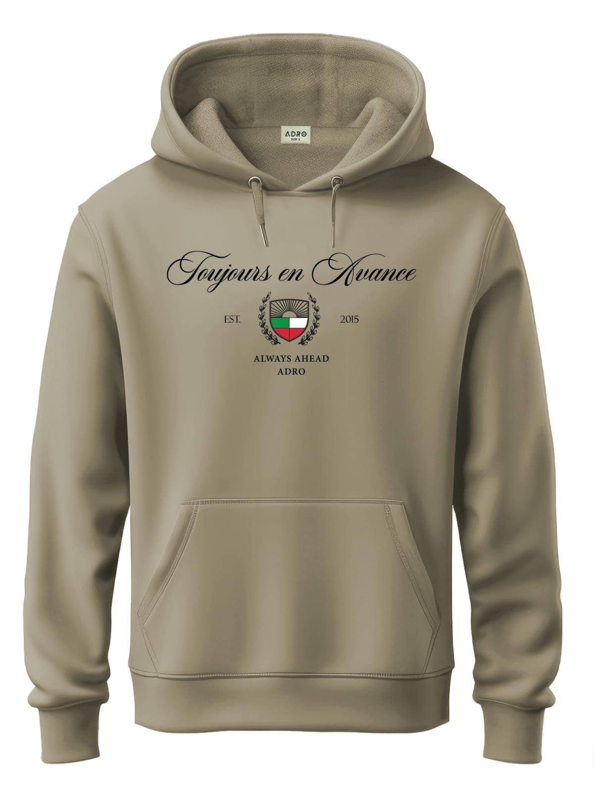adro Toujours en Avance Hoodie for Men (Beige) | 320 GSM Cotton-Poly Fleece | Soft Feel, Skin-Friendly Printed Graphic, Warm Casual Sweatshirt with Kangaroo Pocket & Drawstring Hood-picture-40