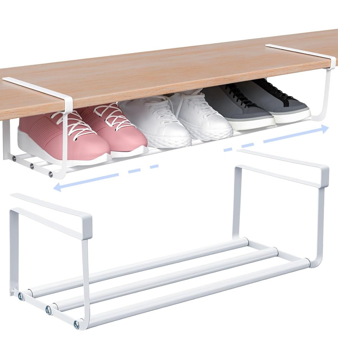 Expandable Shoe Storage Rack | Adjustable Under Shelf Organizer | Retractable Cabinet Hanging Rack | Metal Closet Shoe Holder | Space Saving Shoe Shelf for Wardrobe Cabinet Closet Kitchen | 1 Piece-picture-28