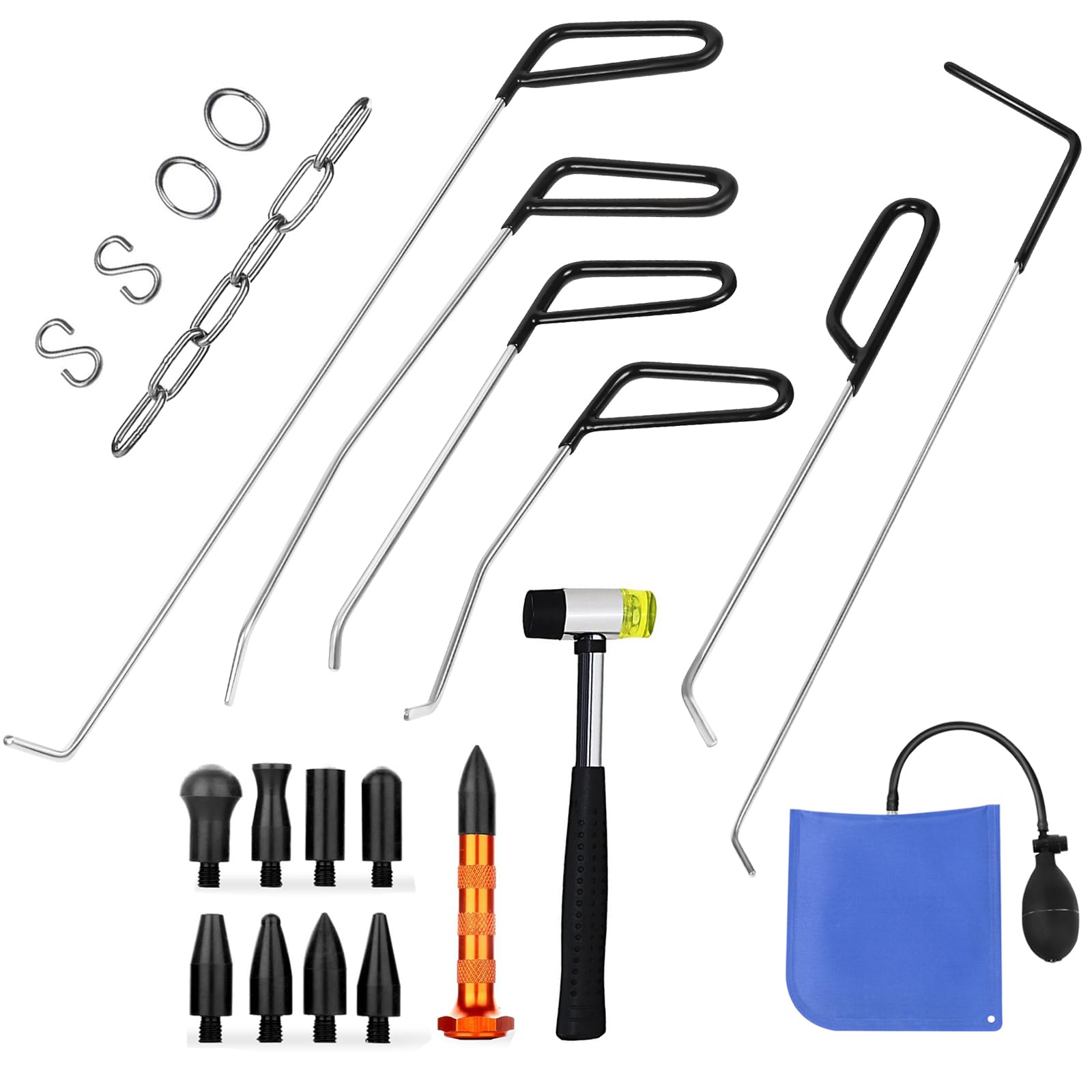 ladyrosian paintless dent repair tool kit dent removal rods c set stainless steel tools with accessories for car body dent and hail damage repair