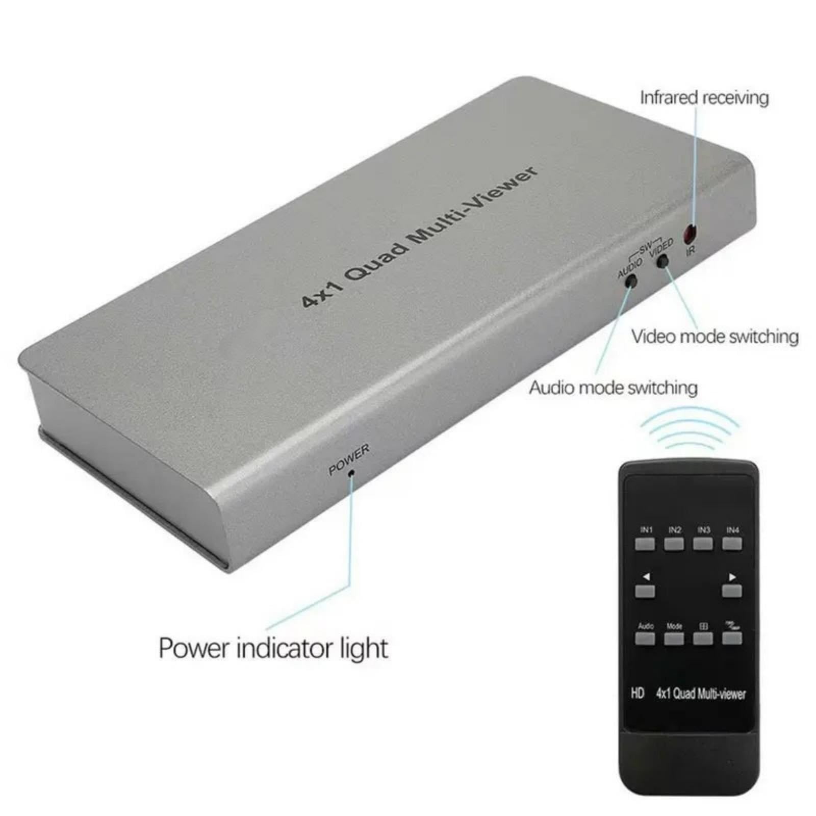 Splitter di segmentazione dello schermo con ingresso a 4 canali, compatibile 4x1, Quad Multi-viewer, passaggio senza interruzioni da PC a TV