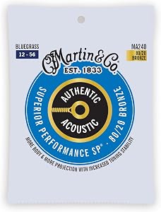 Martin Authentic Acoustic Guitar Strings, Superior Performance Bluegrass 12-56, 80/20 Bronze