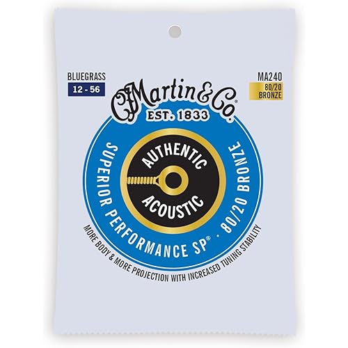 Martin Authentic Acoustic Guitar Strings, Superior Performance Bluegrass 12-56, 80/20 Bronze