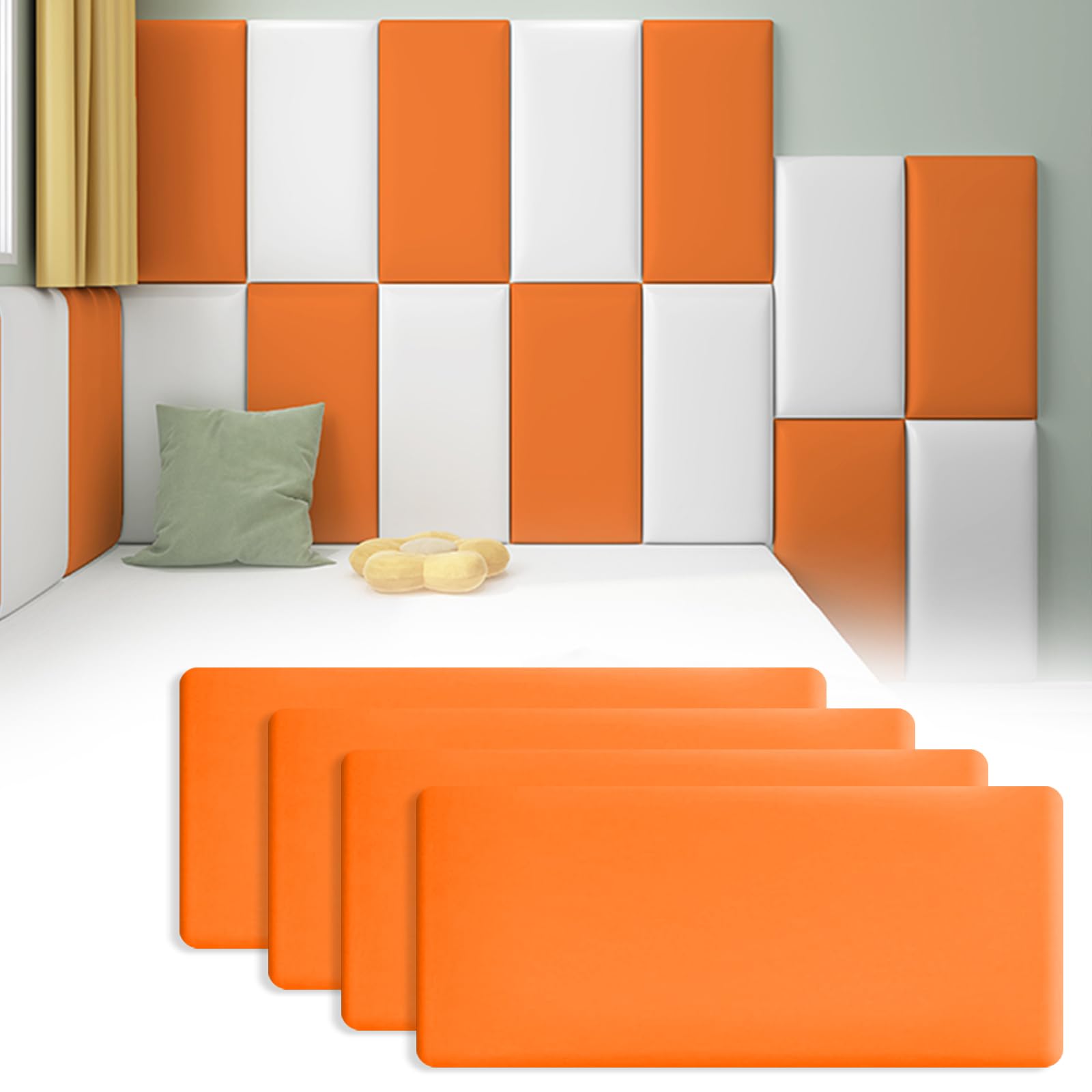 3D Wall Panels, Anti-Collision Soft Packaging, Kindergarten Soft Packaging, Self-Adhesive Wall Stickers, Tatami Soft Packaging, Children's Room Background Wall Soft Packaging (Orange - 4 pieces)