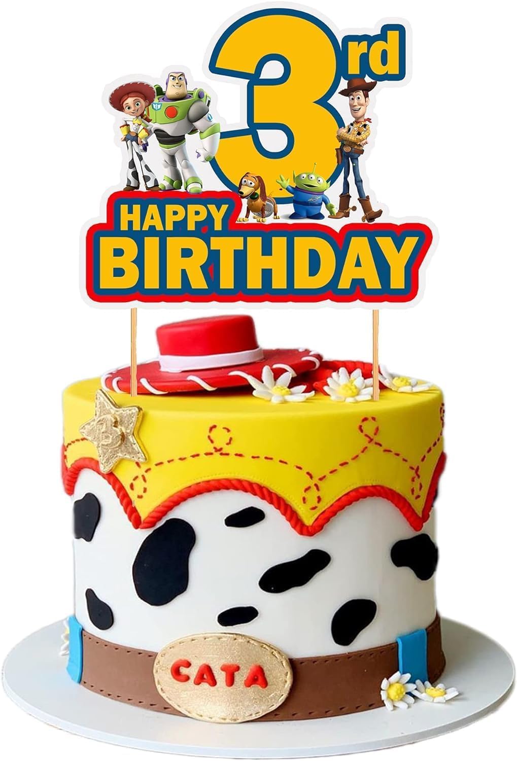 1 Pcs Green Story 3rd Birthday Cake Topper for Boys Girls, 6-12 Inches, 1 Piece