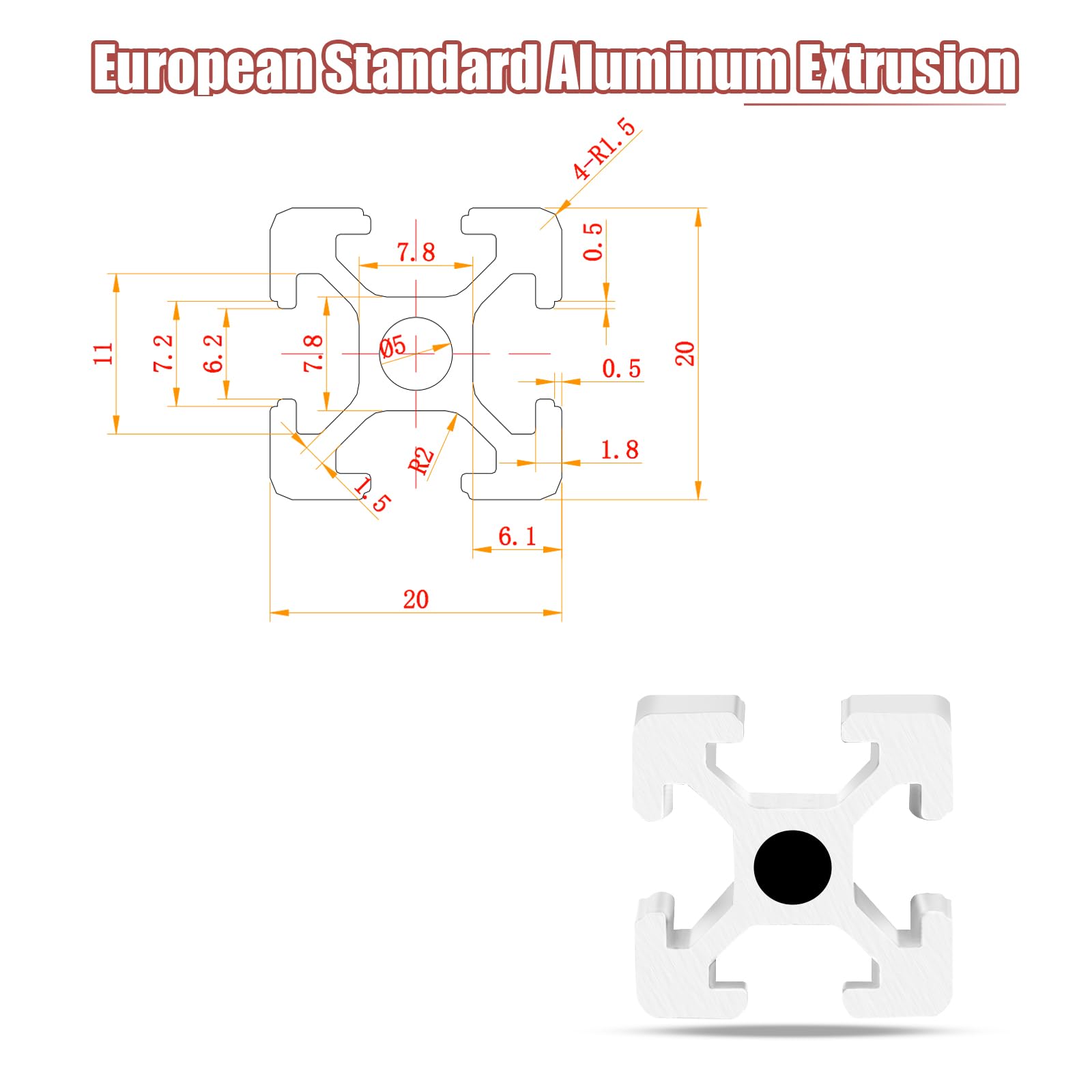 10PCS T Slot 2020 European Standard Aluminum Extrusion Profile 1000mm(39.4’’),Anodized Extruded Linear Rail for CNC DIY 3D Printer,Industrial Bracket Making,Laser Engraving — Amazon image 3
