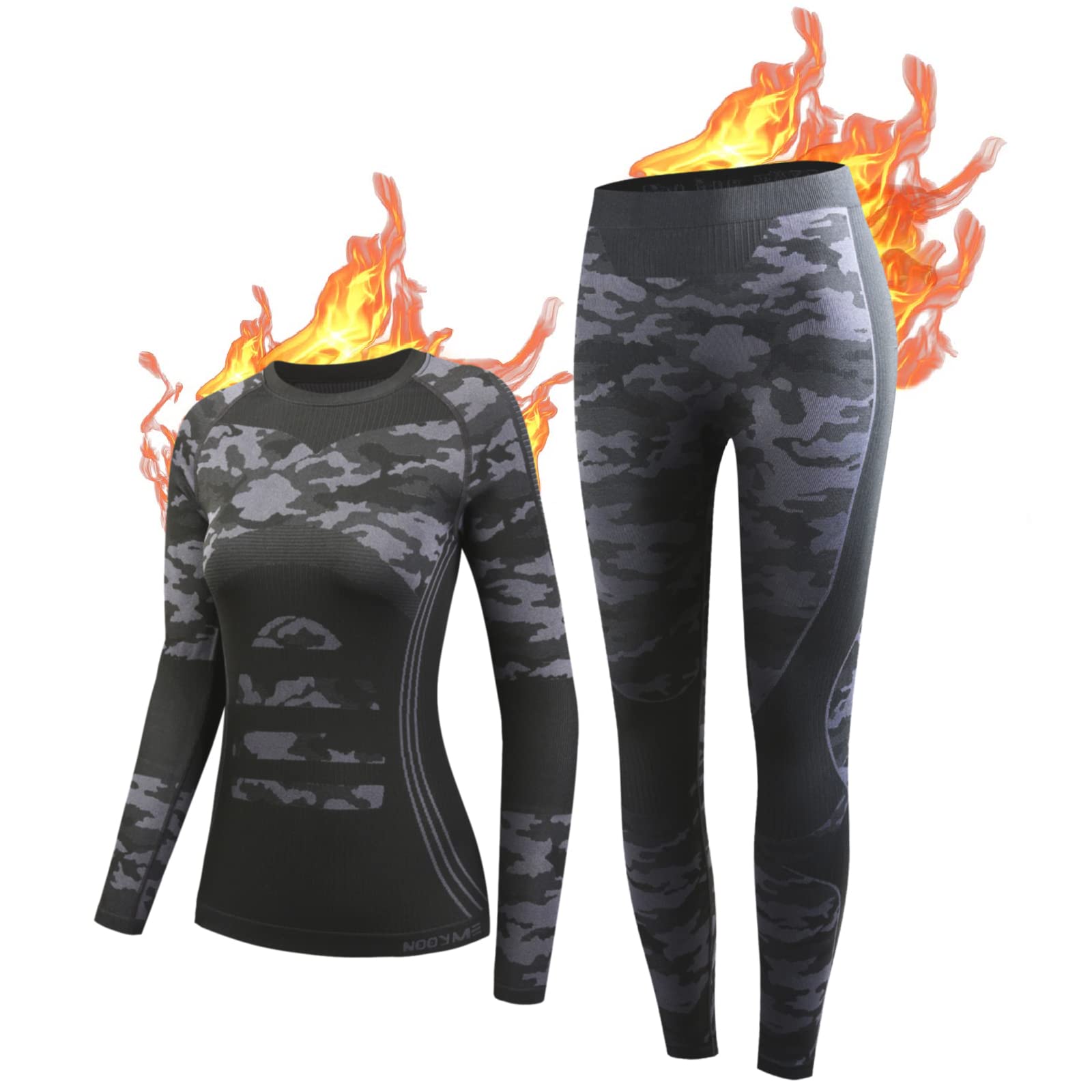 NOOYME Intimo Termico Donna Biancheria Intima Termica Funzionale Donna Pantaloni e Maglia Termica Traspirante Asciugatura Rapida per Sci Corsa Palestra
