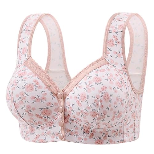 Zenlisa Bra, Bloomy Bra - Front Button Comfortable Wireless Lift Underwear, Soft Front Button Bras, CottonBra Front (US, Numeric, 38, Regular, Regular, Pink)