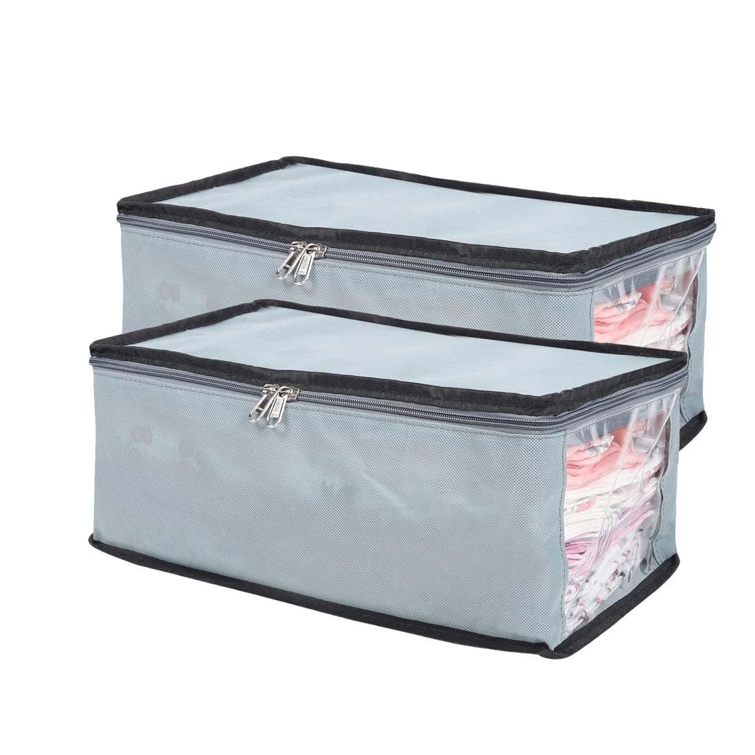 BLACKBOXES Vinyl Foldable Closet Organizer, Shirt Cover | Shirt Organiser | Clothing Storage Box With Clear Window (Pack Of 2, Grey), 17 Centimeters