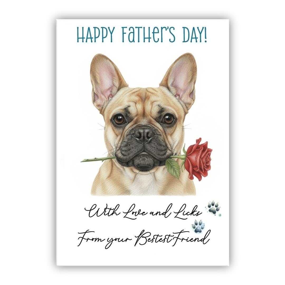 Father’s Day Card From the Dog – Cute Fathers Day Pet Card – “With Love and Licks” – Multiple Breeds Available (• French Bulldog fawn– Frenchie)