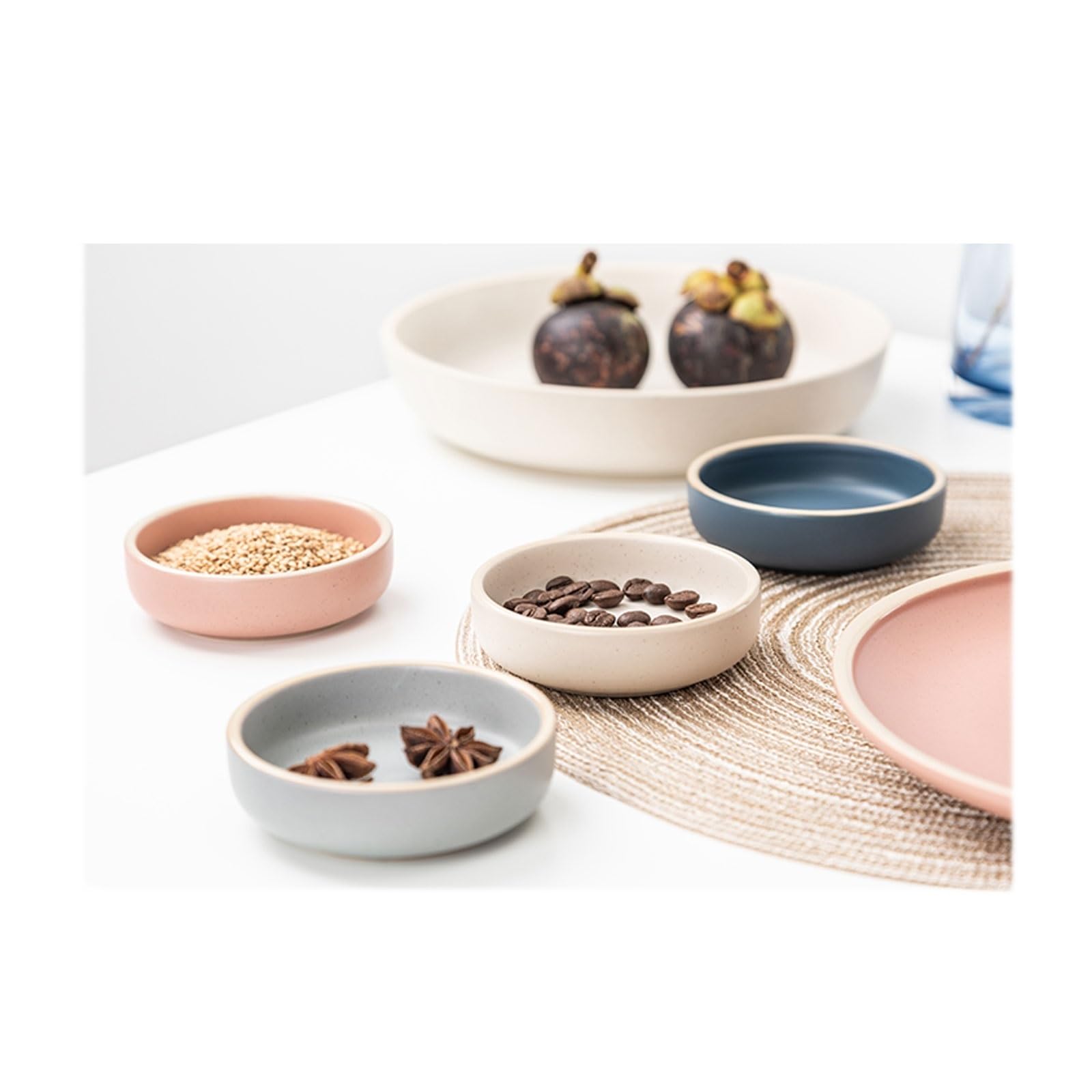 Snack-Teller, Dip-Schüssel-Set, Keramik, Gewürze, Snack-Servierplatte, rund, geeignet für Salat, Gewürze, Snacks und Vorspeisen, 5-teiliges Snack-Tablett (C)