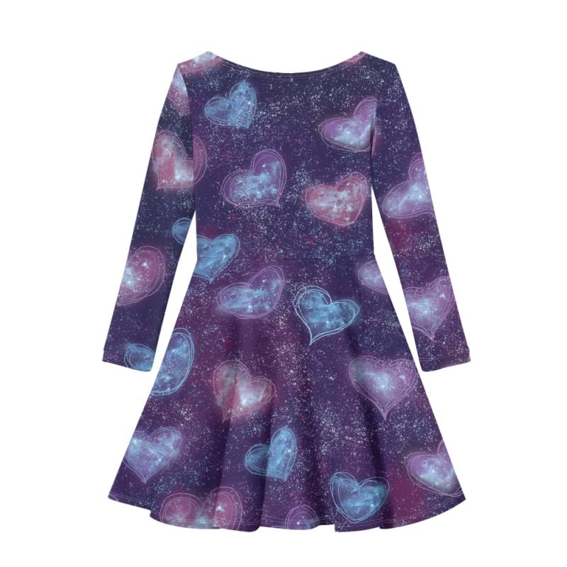AmzPrint Colorful Cartoon Toddler Baby Girl Love Heart Print Dress Princess Long Sleeve A-Line Birthday Dress for Girls 3T2