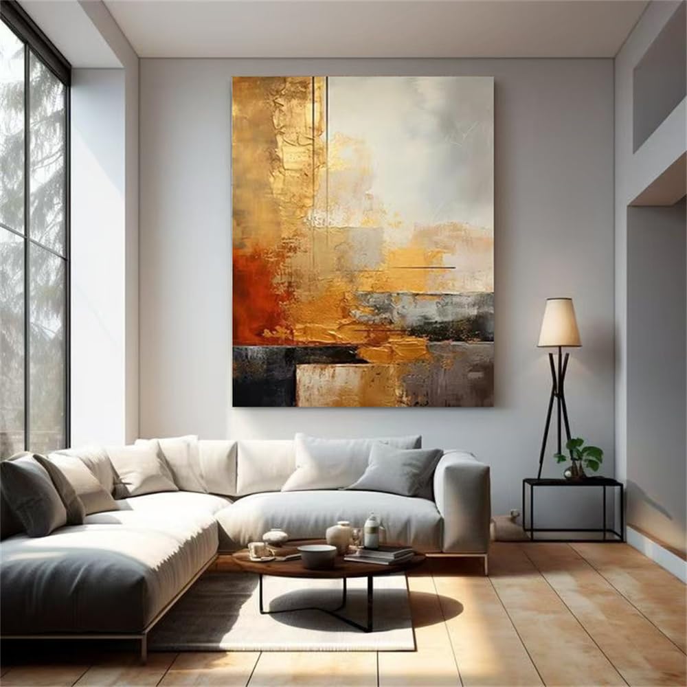 UUDEZO Toile murale abstraite, style européen et américain tendance, grand format (80 x 125 cm), cadre noir, idéal pour le salon.