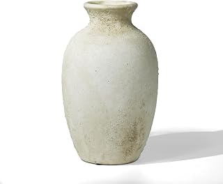 Ceramic Flower Vase Home Decor – 8.3 Inches Pottery Rustic Farmhouse Bottle Vase for Table Centerpiece, Shelf & Mantel, Beige