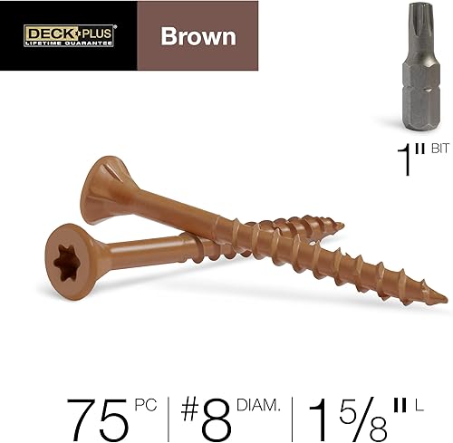 Miniatura 4 de Deck Plus Tornillos para madera, tornillos exteriores marrones, 1-58" x #10, 5lb