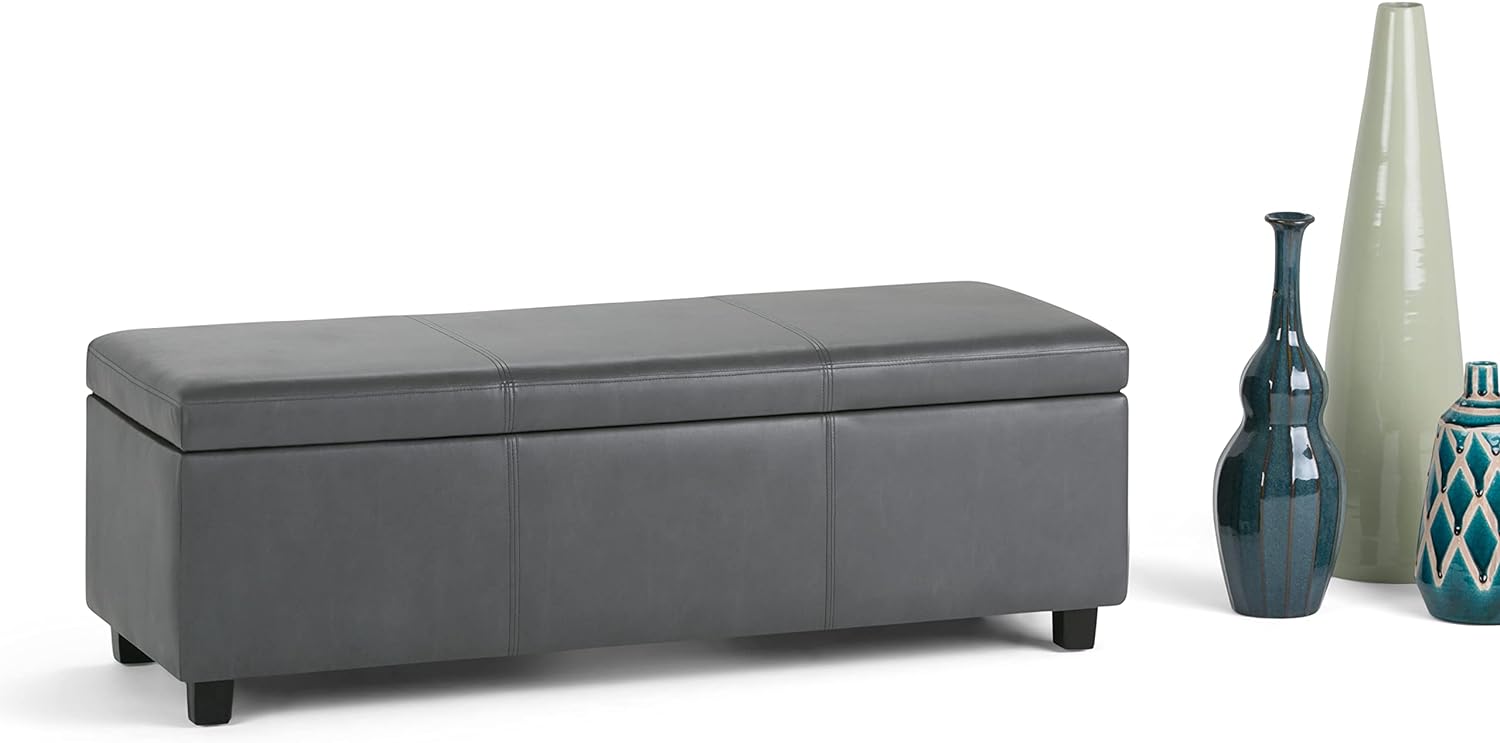 Stone Gray Contemporary Bench Ottoman with Inner Storage