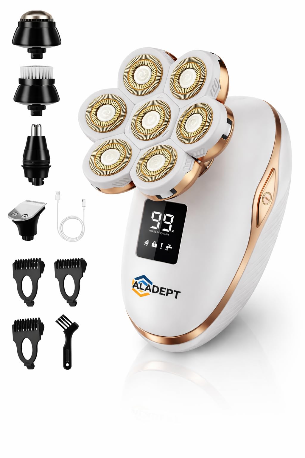 Afeitadora eléctrica recargable 5 en 1 con cabezal 7D resistente al agua 8