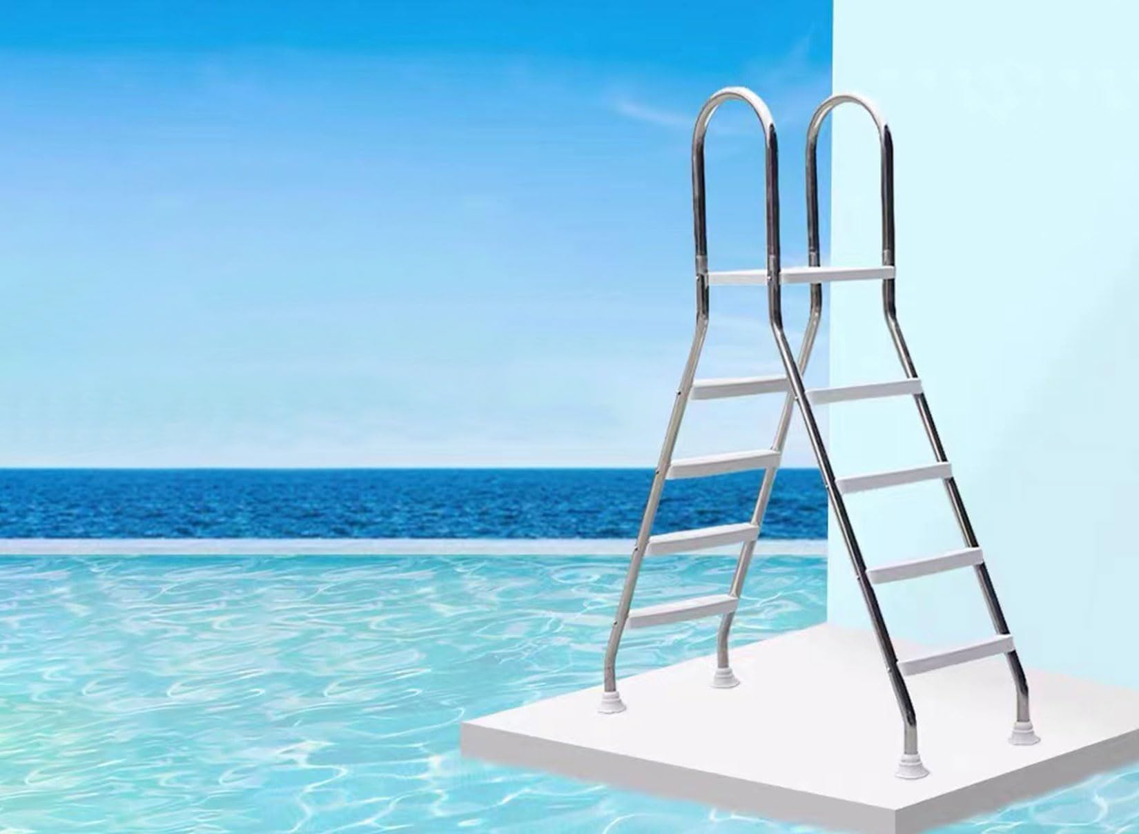 Échelle de Piscine pour piscines Hors Sol, marches en Plastique Robustes de 4 étapes, capacité de Charge de 550 LB, Cadre en Acier Inoxydable 304, accès de Natation Stable et Facile à Utiliser