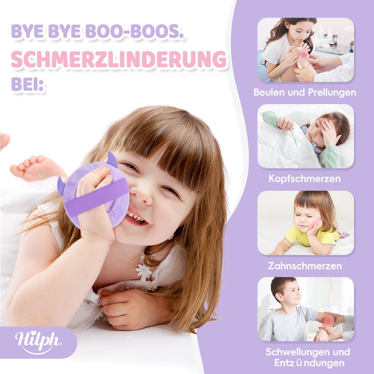 Hilph Hilph - Almohadillas de refrigeración elásticas, 4 geles no tóxicos, lesiones, alivio del dolor, enfriamiento de fiebre, golpes, muelas del juicio, compresa fría