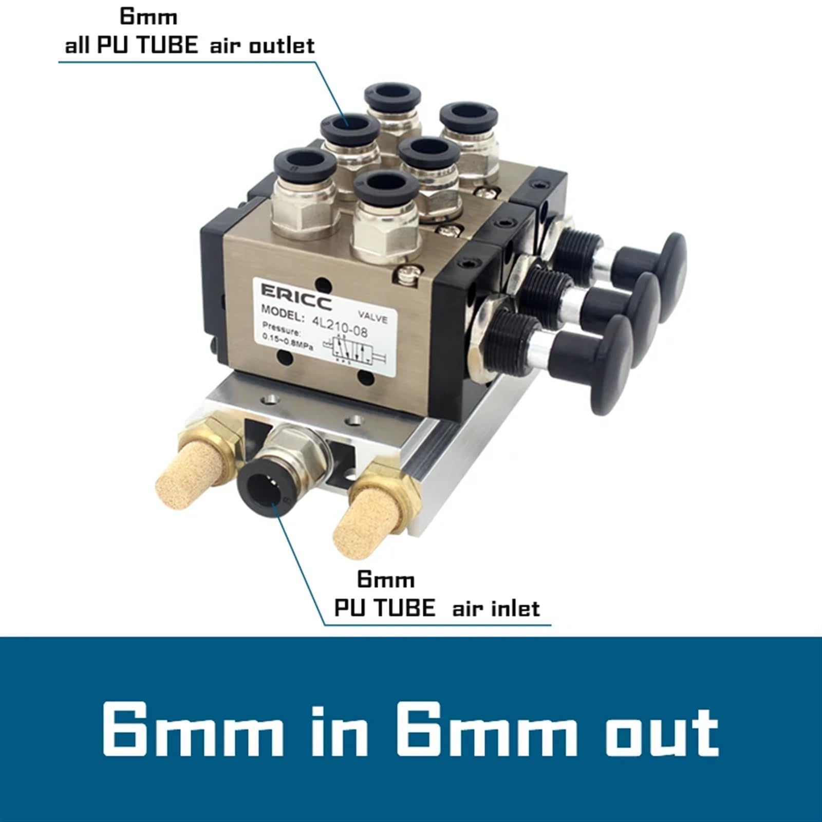 4L210-08 4R210-08 Válvula Manual de 2 vías y 5 Posiciones, Interruptor neumático de Empuje y tracción de válvula direccional, colector de válvulas combinadas | 6mm in 6mm Out,7 Stations