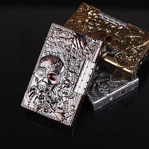 Miniatura 10 de KAIEOMGN Grabado de calavera genial, encendedor personalizado de metal para regalos para hombres, cumpleaños, exteriores, barbacoa (sin gas metano).