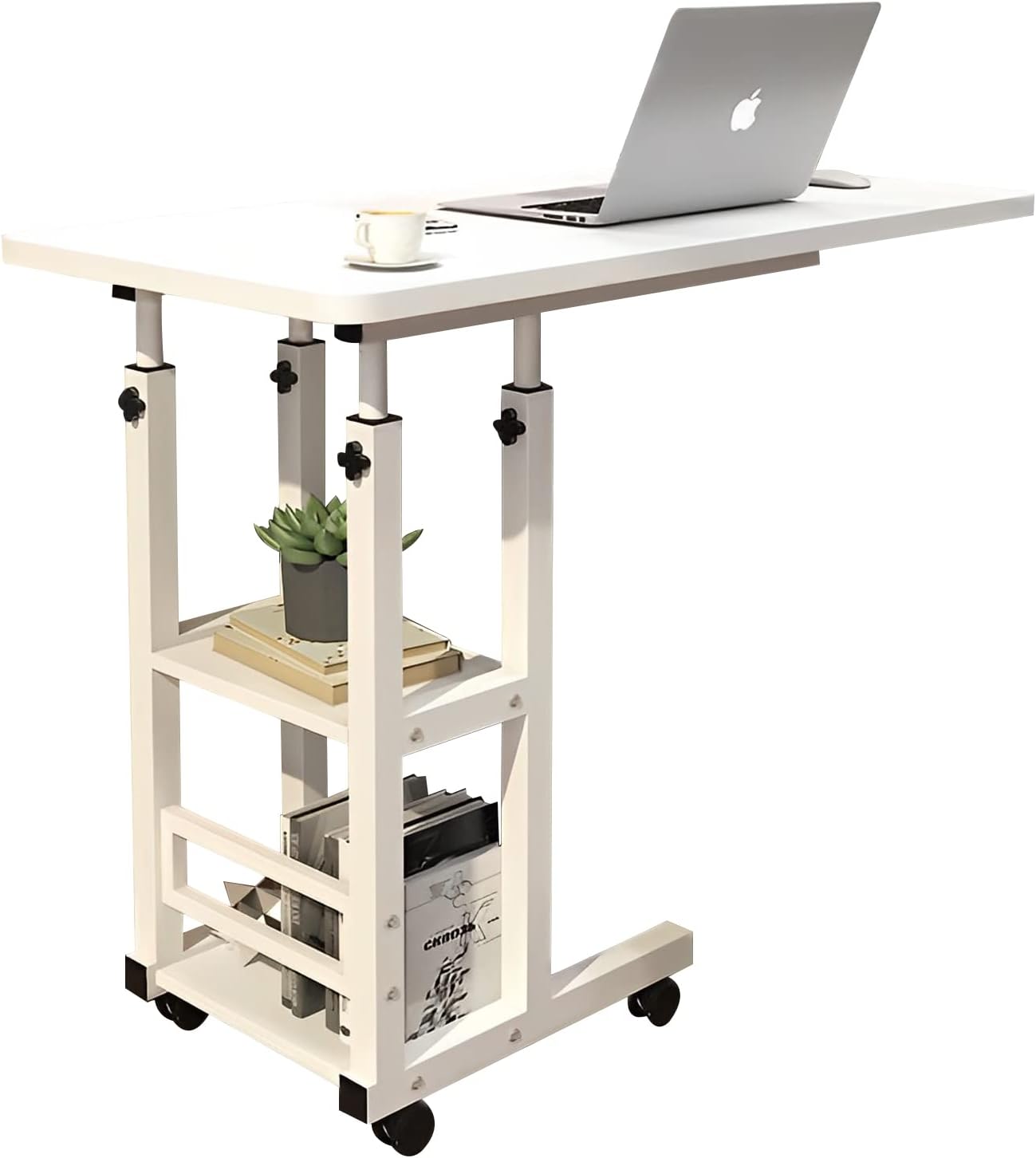 Occuwzz® Adjustable Standing Desk, Small Desks for Small Spaces Portable Laptop Computer Desk, Table for Bedrooms Couch Desk for Home Office Table Mobile Rolling Desk on Wheels with Storage (White)
