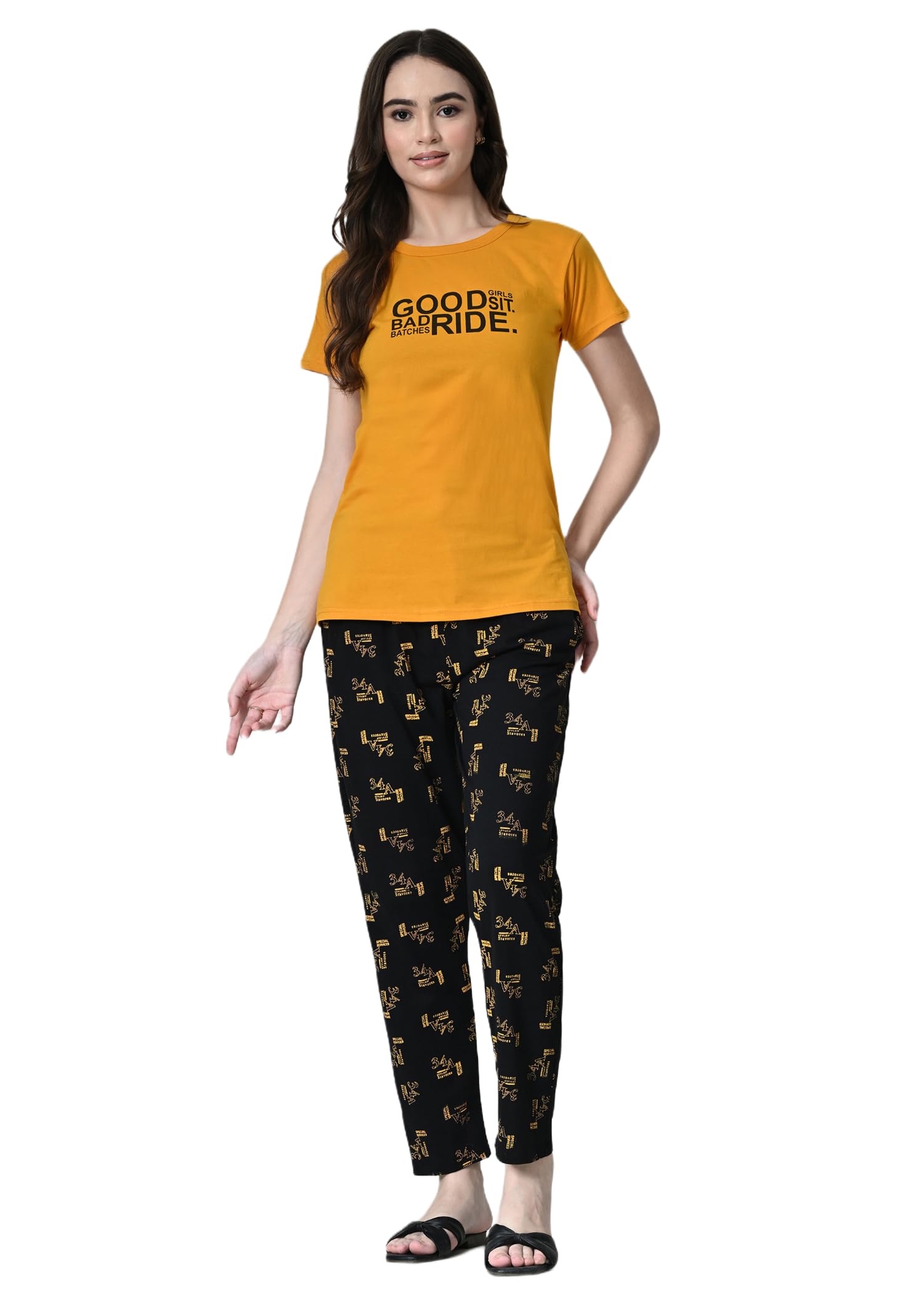 Cotton T-Shirt & Pyjama Nightwear/Sleepwear/Loungewear Set for Women & Girls-image-47