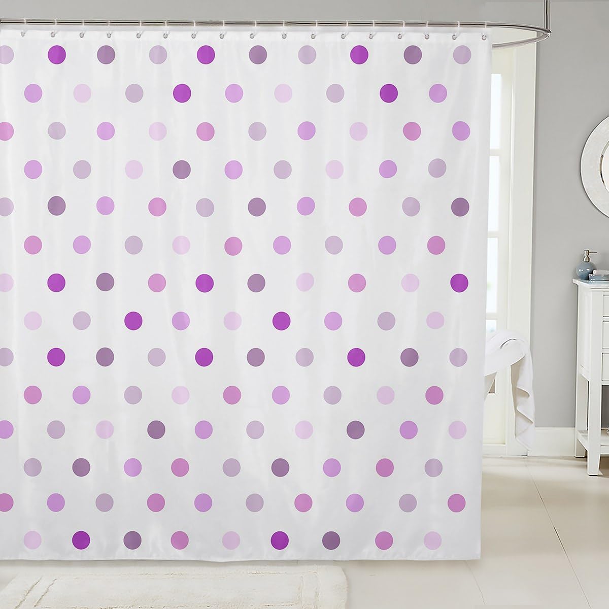 Erosebridal White Purple Polka Dot Shower Curtain for Boys Men Adults | Colorful Cute Round Bath Curtain Modern Abstract Rainbow Bathroom Accessories Kawaii Polka Dots Fabric Shower Curtains,72"Wx72"L