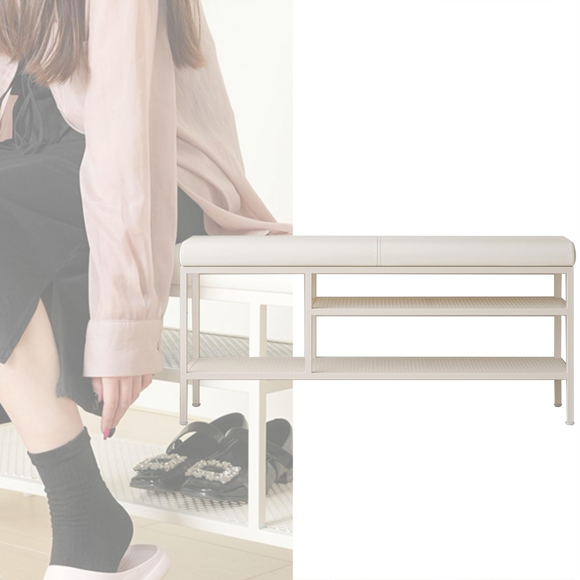 Banc de rangement à chaussures blanc et doré 80 cm pour entrée