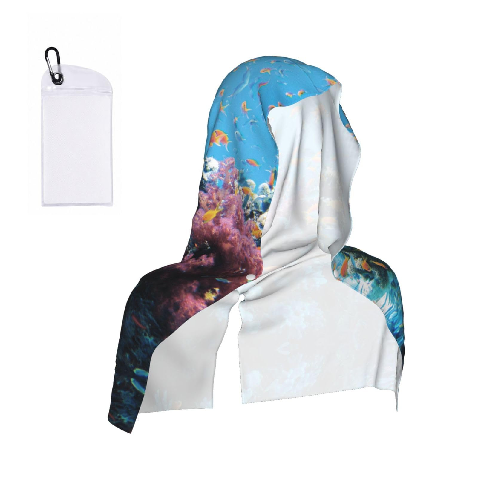 Esnaiuvcd Black Undersea World Print Multifunctional Cooling Hoodie Bandana Portable Sweat Absorbing Design For Beach Workouts Exercise Heat Relief Accessories
