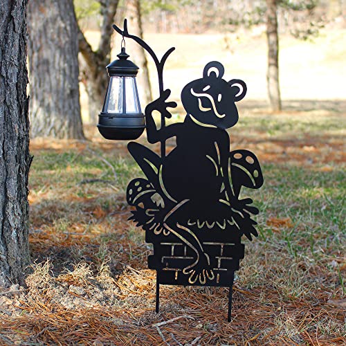 Esterno Frogs W/Lamp Solar Garden Stakes (2-Pack); Set Of 2 Lawn Ornament Metal Silhouettes With Solar-Rechargeable Lanterns #TOP1