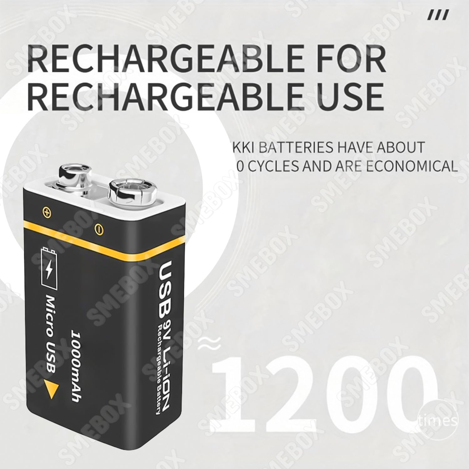 Baterías Recargables de 9V 1000mAh de Alta Capacidad Recarga USB con Cable para Detectores Humo, Multímetros, Control Remoto, Guitarra Eléctrica, Micrófono Inalámbrico (8 Piezas)