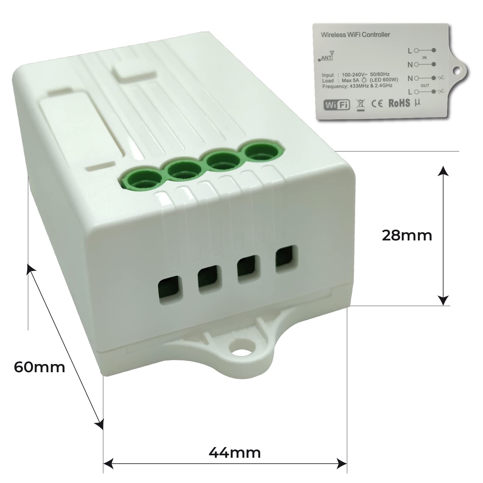 LED ATOMANT Kit 1 Interruptor Inalambrico 1 Via y 1 Receptor Wifi y RF | Sin cables ni baterias, Admite hasta 10 pulsadores conmutados