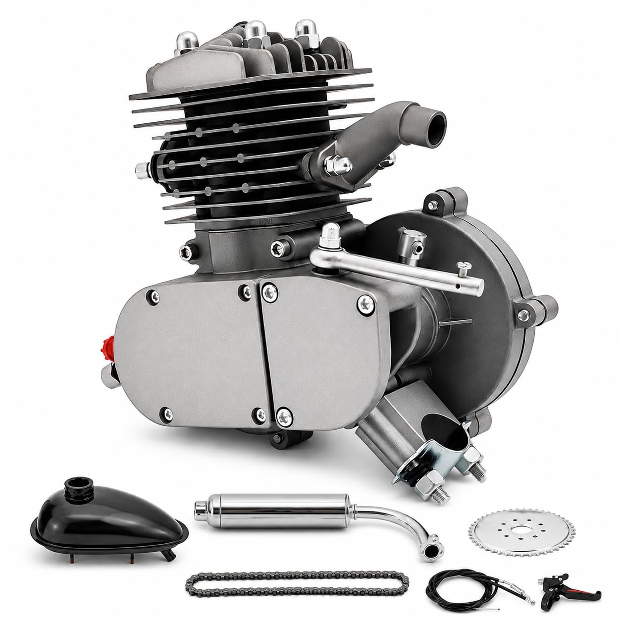 Kit de moteur de vélo 80 cc, 44 dents, 2 temps, moteur monocylindre à deux temps avec allumage CDI et réservoir de carburant de 2 l, kit de conversion complet pour vélos à cadre en V de 66 à 71 cm