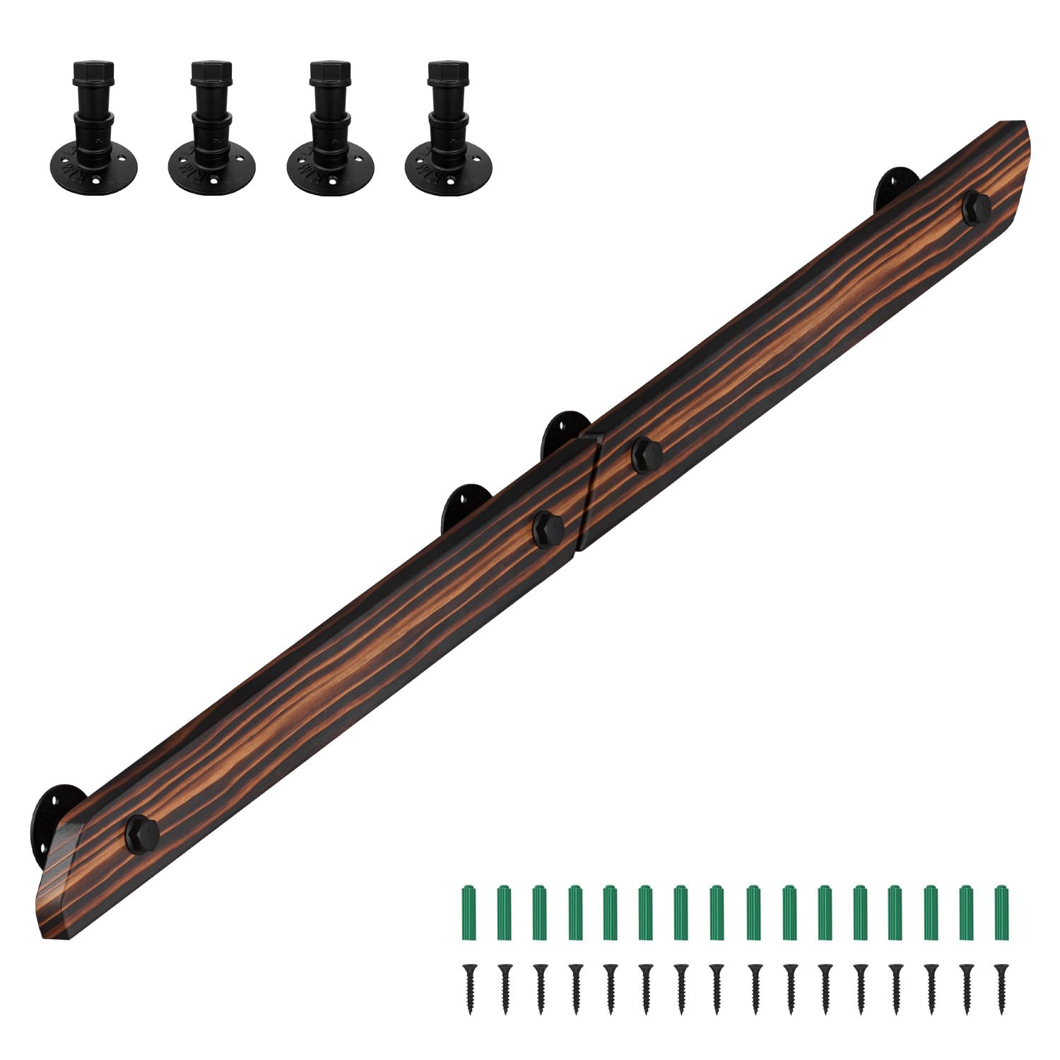 Handrail made of pine wood, 150 cm, wall handrail, wall stairs, non-slip wooden handrail with wall brackets, mounting material, side mounting for stairs