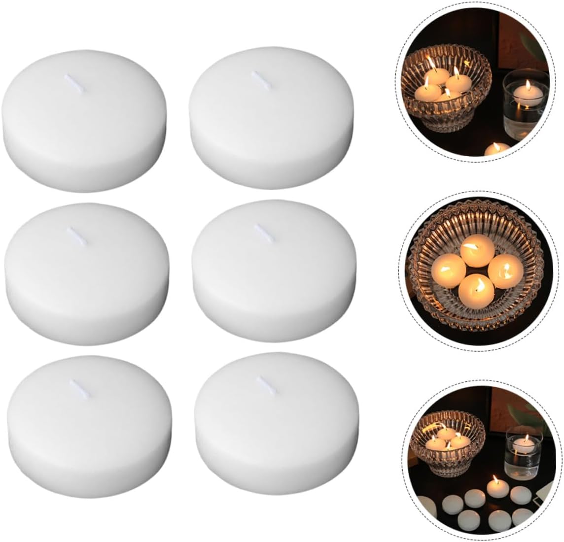 INOOMP 6pcs Small Round Unscented Floating Tealight Candles 4.5x2.5cm Wax Burning Reception and Wedding Decoration for Romantic Dinner and Party Home Decor