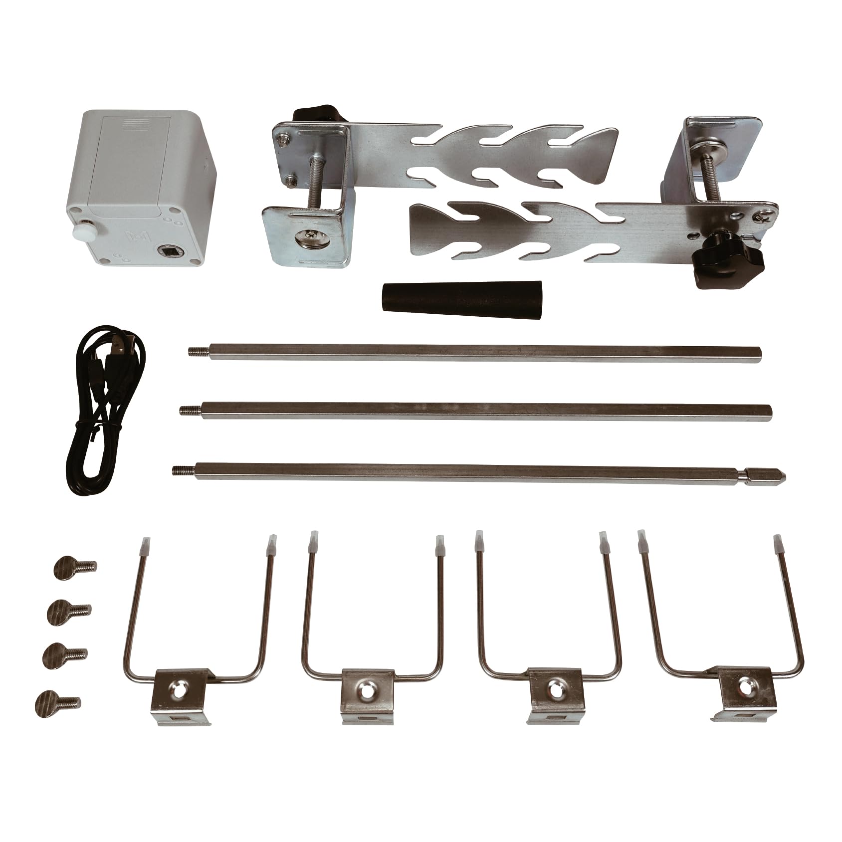 Kit de rôtissoire universel de rechange 5078a - Installation rapide - Portable - Pour camping, barbecue - Trois hauteurs - Longueur réglable - Accessoire de rôtissoire - Fourchette à poulet - Moteur