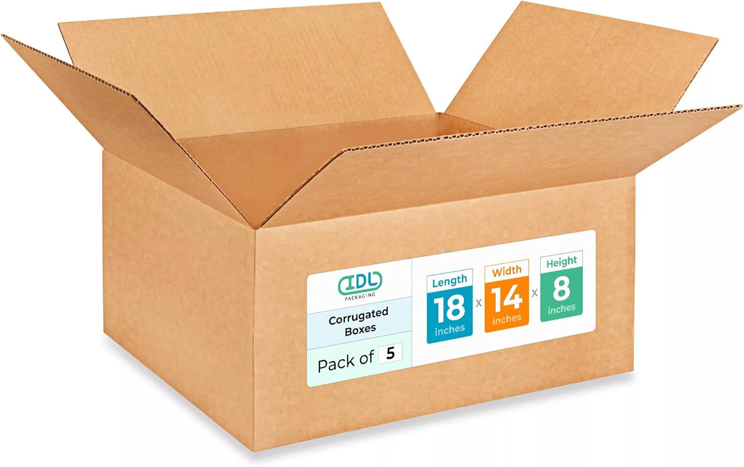 Medium Shipping & Moving Boxes 18 x 14 x 8 inches (5-Pack) - Extra Strength 200 lb vs Regular - Corrugated Durable Boxes for Packaging - Cardboard Moving Box - Corrugated Box by IDL Packaging