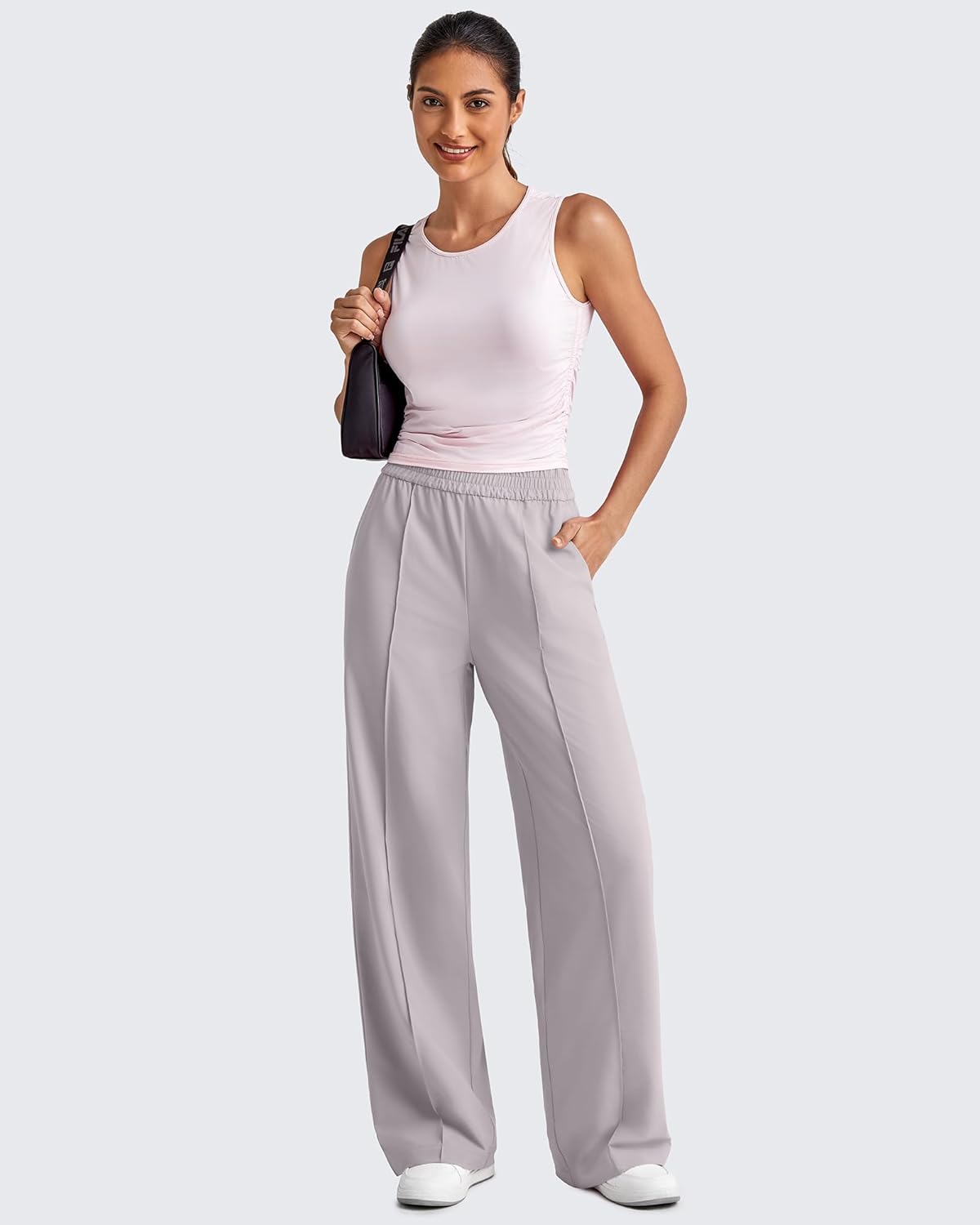 G4Free Womens Summer Flowy Wide Leg Pants Loose Fit Lightweight Quick Dry Lounge Pants Women(Grey,M,27") - Image 5