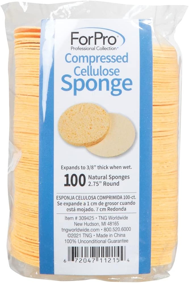ForPro Professional Collection Compressed Cellulose, Round Face, and Body Sponge, Natural Yellow, 2.75”, 100-Count Pack