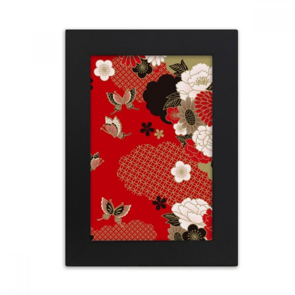 Cadre photo noir papillon rouge fleur sakura pour étagère de salon