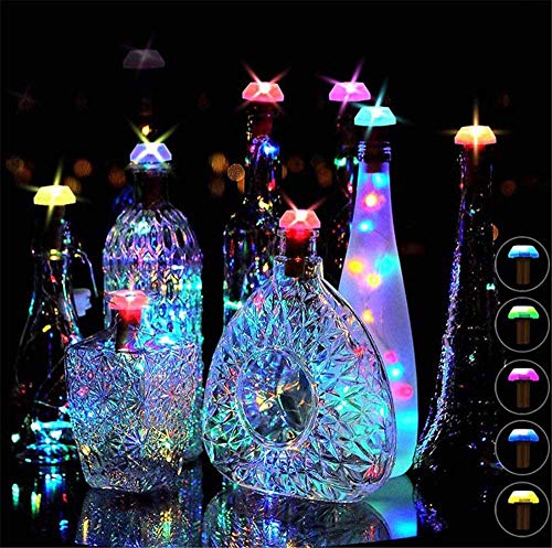 6pc Solar Bottle Light,Gemstone Lampshade,Led Night Light Starry Wine Bottle Lamp,Solar Cork,Silver Copper Wire,Color Mini Fairy Tale String Diy, Wedding(Multicolor), Ideal for DIY