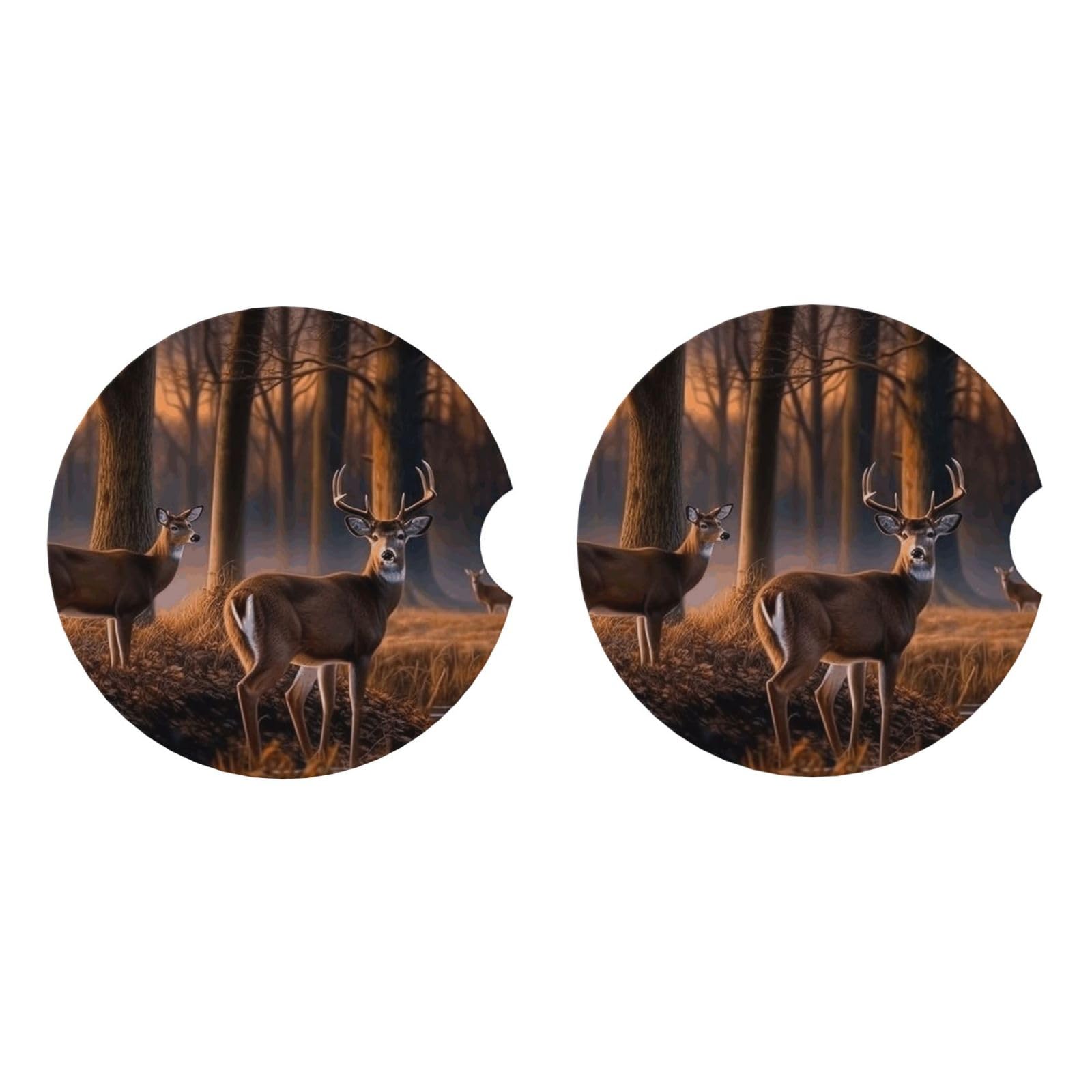 Ceramic Coasters for Drinks White Drink Coasters with Metal Holder Nature wild Animal Deers Ceramic Coaster Set of 2 Tabletop Protection Mat for Home Decor
