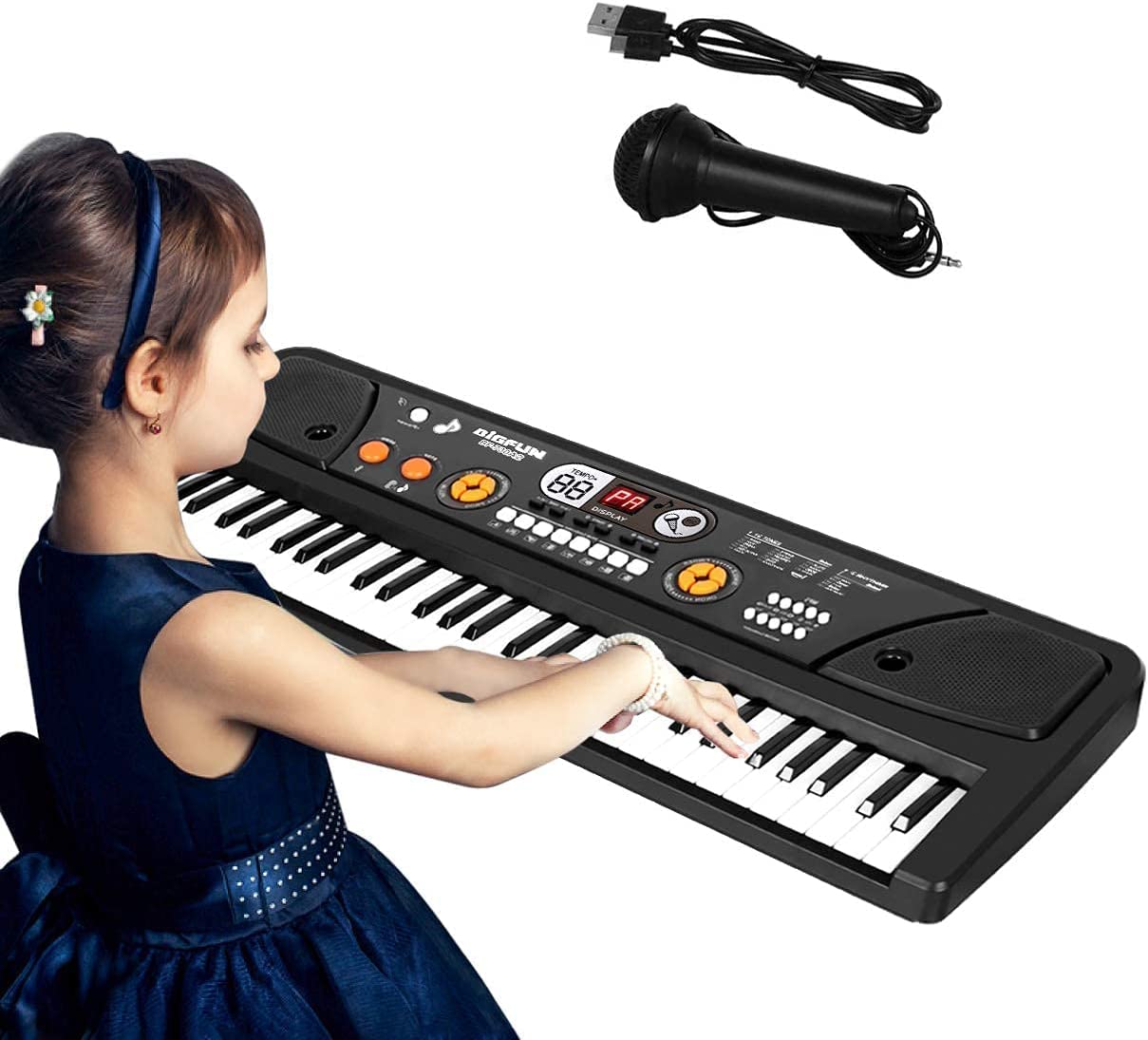 M SANMERSEN 61-Key Portable Keyboard Piano with LCD Screen, Music Piano Keyboard with Microphone, Electronic Musical Instrument for Kids Adults Beginners
