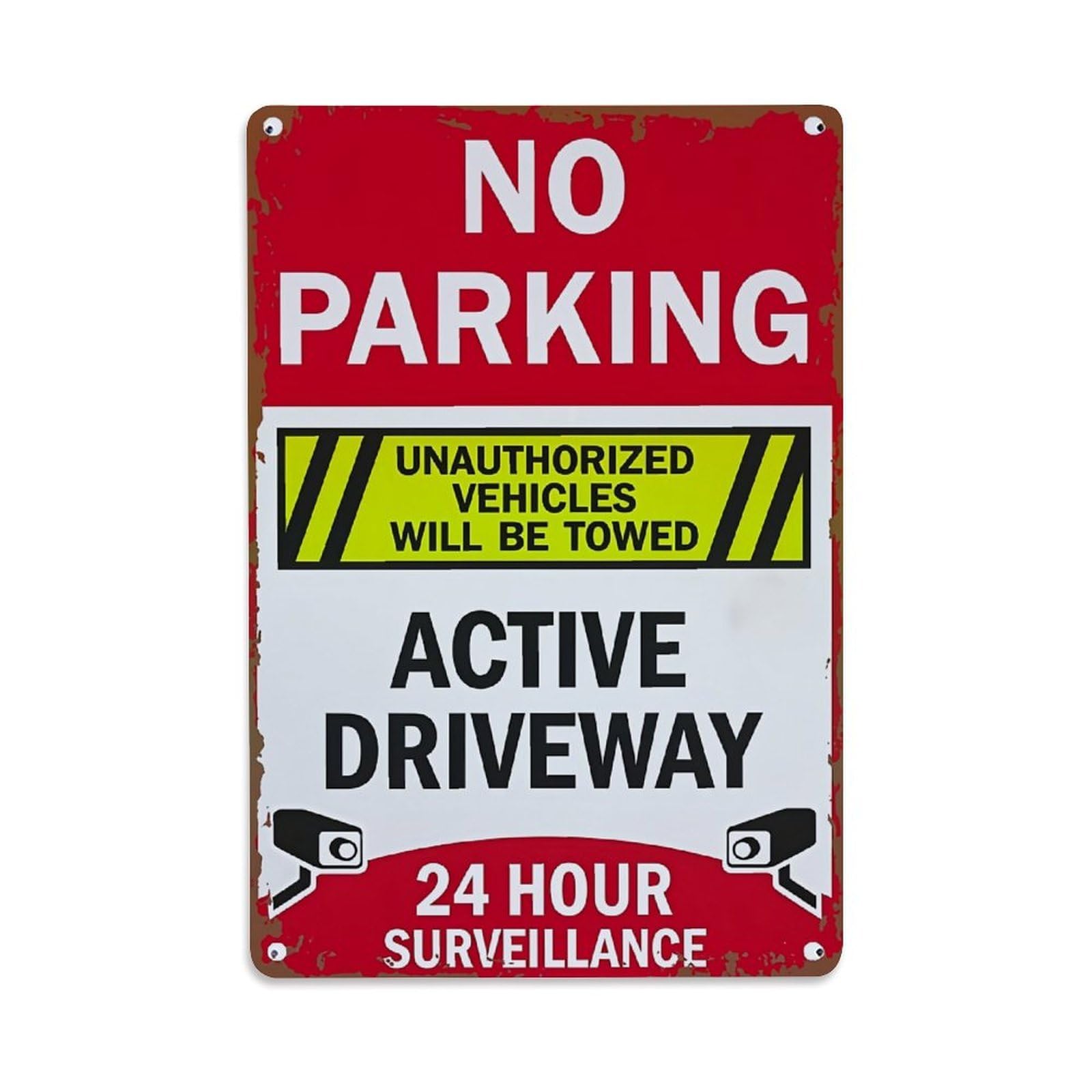 Jdfenggu Vintage No Parking Active Driveway Surveillance Retro Metal Tin Sign, Decor Art Poster For Bar, Home, Man Cave, Kitchen, Laundry Room Gift 8X12inch