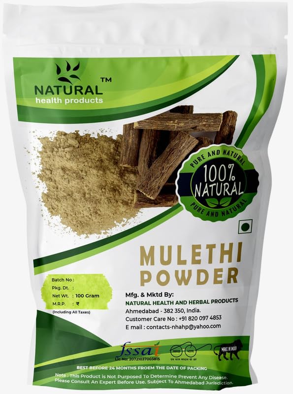 Liquorice(Mulethi) Root Powder/Yashimadhu/Jeshthamadh/Glycyrrhiza Glabra/Best for Hair and Skin Care, (100Gram)