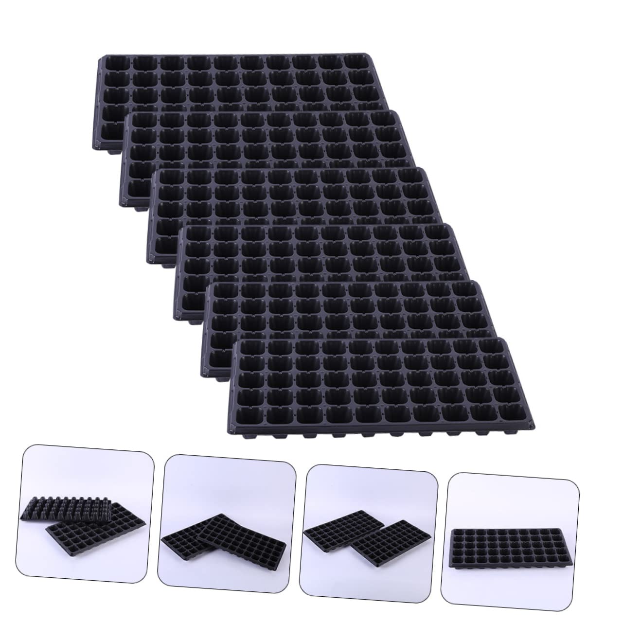 TOYANDONA Bandeja de Cultivo para Plantas 50 Cavidades de PVC Negro, Multi Ranuras sin Dañar Raíces, Paquete de 6 para Vivero y Cultivo al Aire Libre