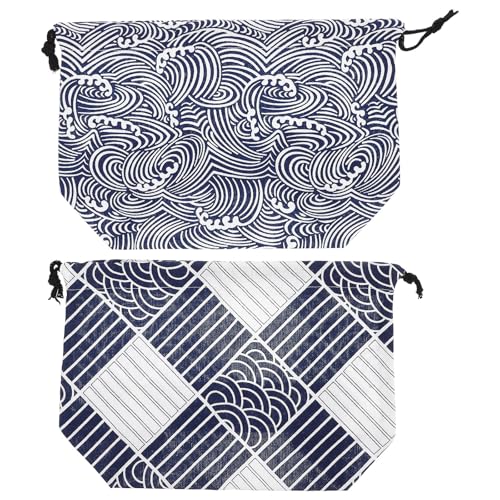 IMIKEYA Bolsa Bento con Cordón 2 Piezas Tela Resistente Tamaño Mediano Uso Multifuncional para Oficina y Trabajo Color Azul Ligera y Fácil de Limpiar